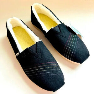 NWT Toms Alpargata Ortholite Rainbow Pride Faux Fur Lined Slip Ons